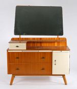 Mid 20th century dressing table, with oblong mirror and fitted one small and two long drawers with a