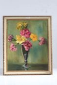 Phyllis Pike, 'Carnations', signed, oil on board, 56cm by 46cm