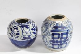 Two 20th century Chinese blue and white ginger jars, no lids, the largest 21.5cm tall (2)