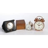 Ansonia 'Bee' travel timepiece, housed in original box, together with a Peter alarm clock and a