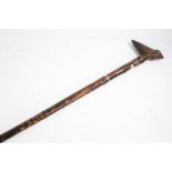 Chinese bamboo walking cane, the handle in the form of a bird, the shaft with leaf decoration,