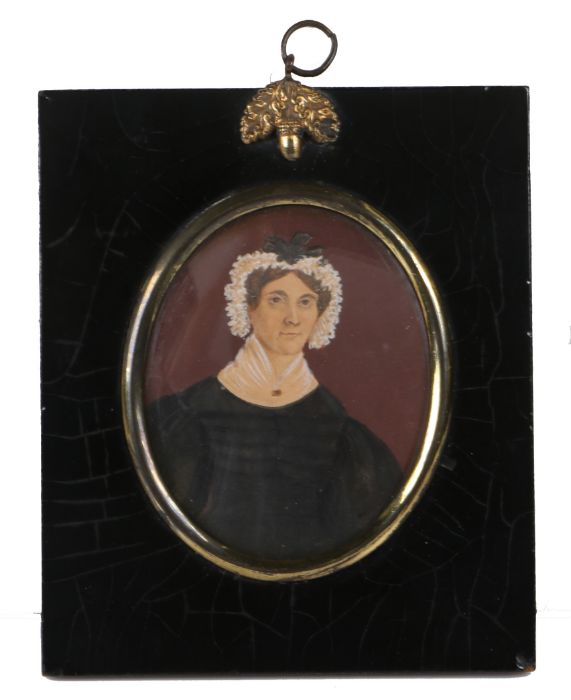 English School (19th century) Miniature portrait of an elderly lady, oval, painted on card, in - Image 2 of 2