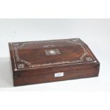Victorian rosewood and mother of pearl writing slope, the slope decorated with floral inlaid and a