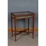 Edwardian rosewood and mahogany bijouterie display cabinet on stand, the rectangular top raised on