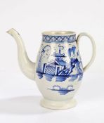 Late 18th Century creamware coffee pot, with a long spout to the pagoda decorated body and loop