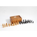 Boxwood and ebony chess set, 32 pieces in total, tallest piece 6cm, housed in wooden box with