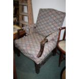 Mahogany open arm Gainsborough arm chair, with a upholstered back and seat together with carved