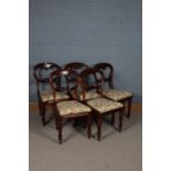 Set of five Victorian mahogany balloon back dining chairs, with a scroll carved balloon back set