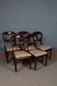 Set of five Victorian mahogany balloon back dining chairs, with a scroll carved balloon back set