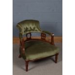 20th century mahogany and upholstered nursing chair, with a green upholstered back and seat with