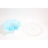 Mid 20th century Arcoroc Glass dish or plate together with a blue frilled glass bowl (2)