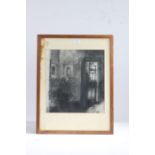 John LIdzey (1935-2009), Interior Scene, signed (lower left), charcoal drawing, 33 x 30cm (13 x