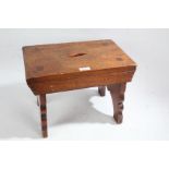 Victorian mahogany stool, the rectangular top with a pierced motif to the center raised on cut