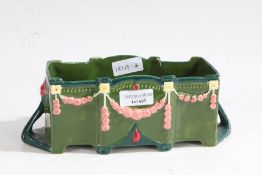 Eichwald Secessionist planter, the green ground with pink floral design, 24cm wide