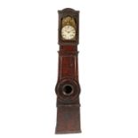 A 19th century French Normandy oak longcase clock, enamel Roman dial gilt metal pediment and