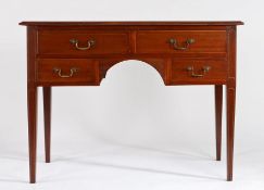 Edwardian mahogany and inlaid dressing table, the rectangular top above an arrangement of four