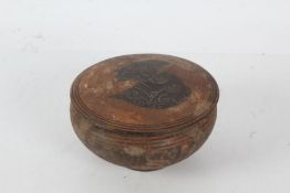 Greek/Italian style terracotta pot and cover, with incised decoration, 14cm diameter
