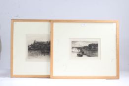 Two black and white etchings, Ipswich Waterfront (2)