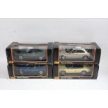 Four Maisto boxed models, Thunderbird Show Car 1:18, Jaguar S-Type (1999) 1:18, Jaguar XK8 1:18, and