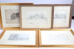 Circle of John Sell Cotman, 'Falaise, France', pencil drawing together with four further 19th