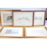 Circle of John Sell Cotman, 'Falaise, France', pencil drawing together with four further 19th