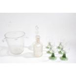 Collection of glassware to include a set of six 20th century glasses with green stems, large cut