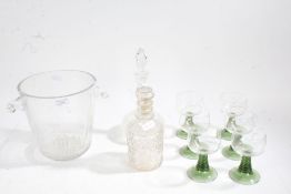 Collection of glassware to include a set of six 20th century glasses with green stems, large cut