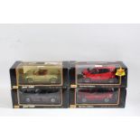 Four Maisto boxed models, Porsche Boxster 1:18, Mercedes-Benz 500SL (1989) 1:18, Mercedes-Benz A-