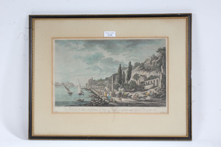 18th Century hand coloured print depicting the quay of Naples, inscribed "Vue de l'Extremite du Quay - Image 2 of 2