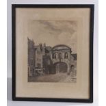 19th Century black and white print, West View of Temple Bar, 38cm wide x 46cm high, housed within
