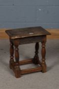 17th century style oak joint stool, comprised of some earlier and later elements, the rectangular