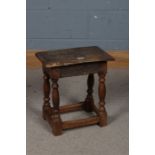 17th century style oak joint stool, comprised of some earlier and later elements, the rectangular