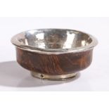 19th Century maser, the silver lined bowl with walnut body and silver rimmed foot, 12cm diameter