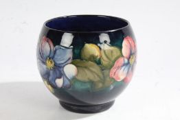 Large Moorcroft bowl, with a blue ground decorated with flowers and leaves, 15.5cm diameter