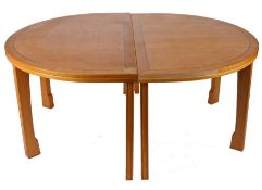 20th century light oak boardroom D end table, with two leaves, approx. 299cm long, 135cm deep