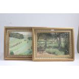 British School (20th Century) Landscapes, one indistinctly signed, pair of oils on board (2)