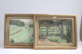 British School (20th Century) Landscapes, one indistinctly signed, pair of oils on board (2)