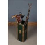 20th century painted stick stand together with walking sticks (Qty)