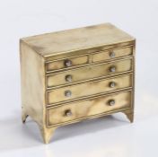 19th Century brass novelty money box, in the form of a chest of drawers with the top two drawers