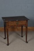 George III oak side table, the rectangular top above a single drawer raised on cylindrical legs, AF,