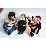 Collection of five hand made puppets, to include Punch & Judy, Mickey Mouse, and a Schutz Marke doll