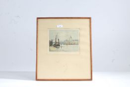 Claude H Rowbotham, 'St Pauls from Southwark', signed, coloured etching