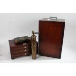 A Victorian microscope case, together with a specimen case and book on the Natural History of