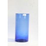 Large Bristol blue glass style vase of cylindrical form, 30cm high