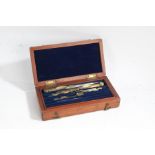 Victorian part drawing instrument set, housed in a mahogany box
