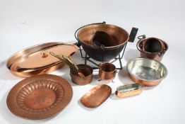 Collection of various sized copper saucepans, pots, ladle and plaque etc., (qty)