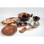 Collection of various sized copper saucepans, pots, ladle and plaque etc., (qty)