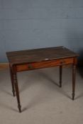 19th century mahogany side table, the rectangular top above a single drawer raised on turned legs,