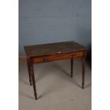 19th century mahogany side table, the rectangular top above a single drawer raised on turned legs,