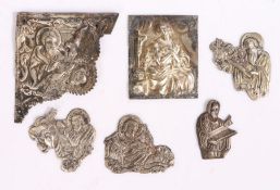 Six 19th century white metal reliquary coffin mounts all depicting religious scenes (6)